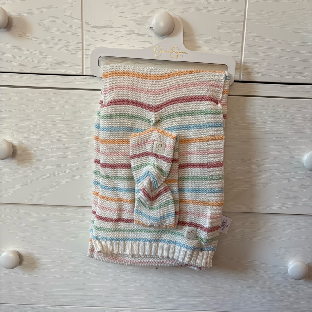 Jessica Simpson Multicolor Striped Blanket and Hat Set